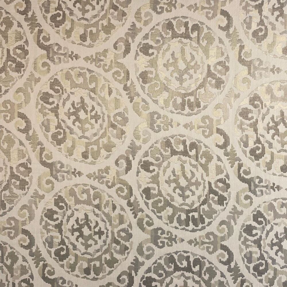 Fabric Remnant 120”x57” Geometric Tan Silver and Metallic Bronze READ
